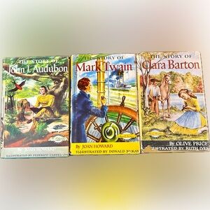 1954 Classics Lot of 3 The Story Of Mark Twain Clara Barton John J Audubon GUC